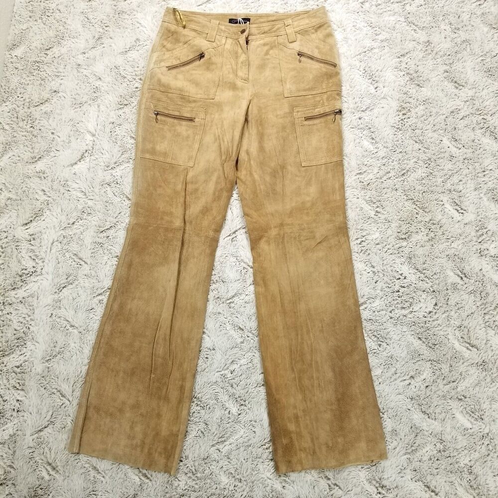 Context Pants Womens Size 10x32 Brown‎ Suede Leather Flare Dark Wash